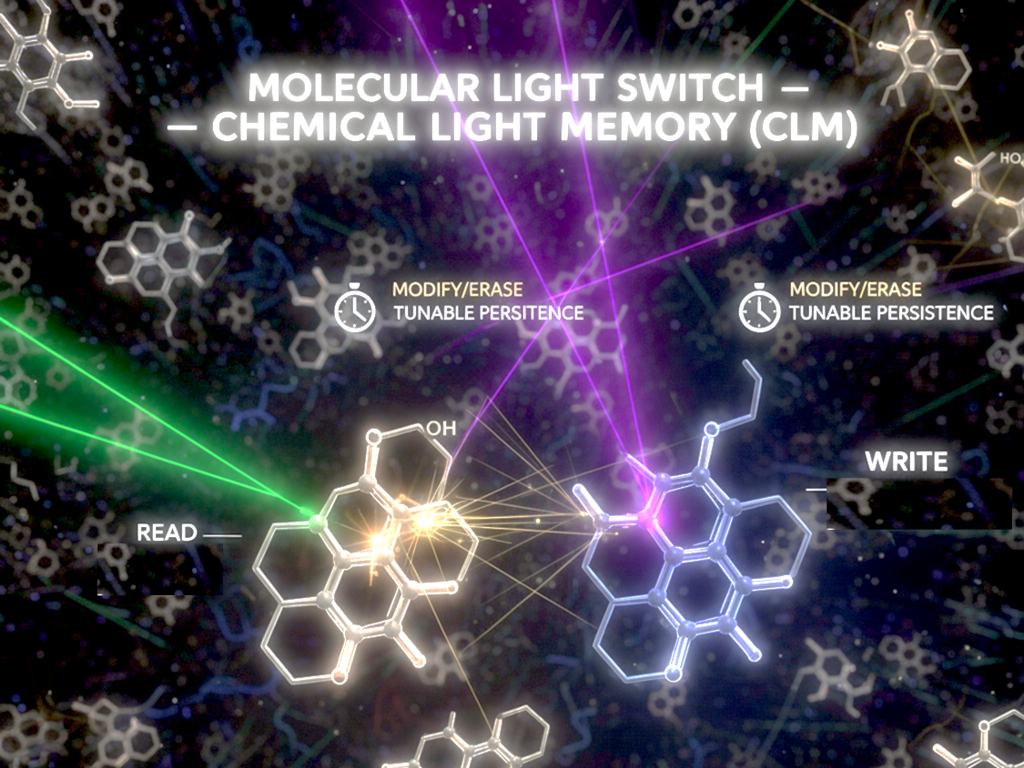 Diagram of a molecule switching states under light